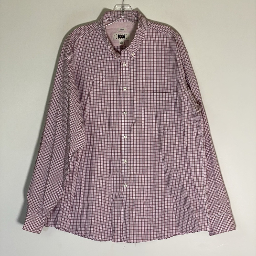 Joseph Abboud Shirt Mens XL Red Plaid Button Down Casual Cotton Pocket Classic